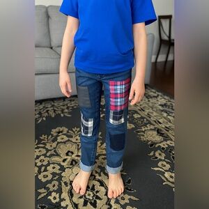 VENUS Dark Blue Ankle Jeans with Plaid Patches